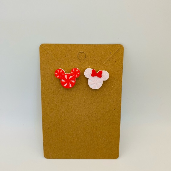 Disney Inspired Peppermint Mickey & Minnie stud earrings NWT - Picture 1 of 6
